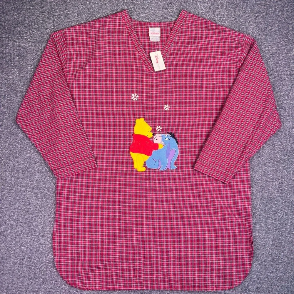 Disney Nightshirt Womens L/XL Red Plaid Winnie Pooh Eeyore Christmas Sleepwear - Picture 7 of 16